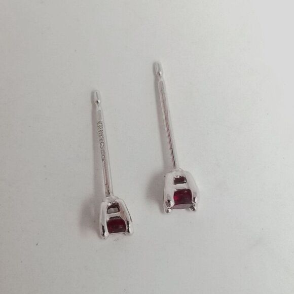 Vintage Sterling Silver and Dark Red Rhinestone Stud Earrings, No Backs, Estate - Picture 5 of 7